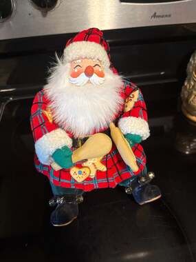 Vintage Mantle Sitting Santa Claus with Toy Bag Collector 9" Doll
